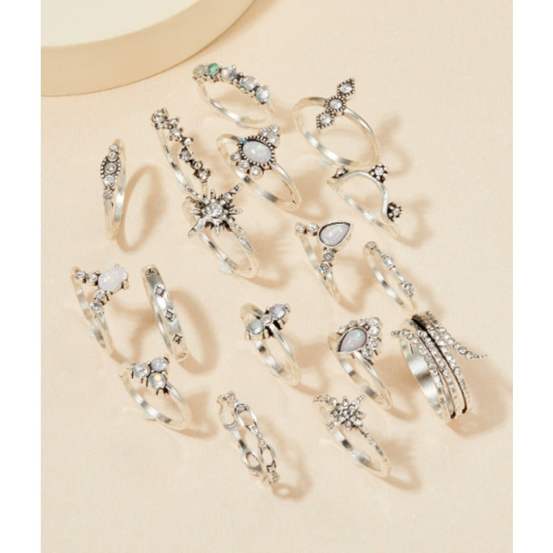 Wholesale Diamond Set Six Pointed Star Ring Alloy Set