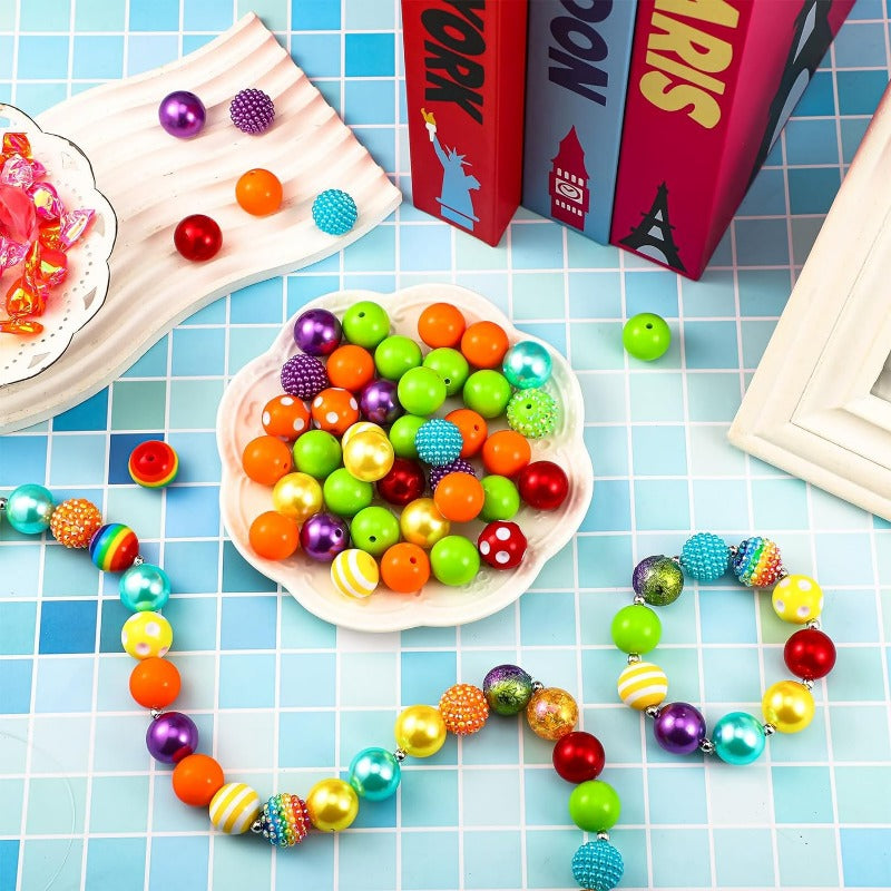Wholesale 50Pcs 20 mm Rhinestone Beads Shine Disco Ball Beads Bubblegum Beads Plastic Chunky Beads Loose Round Spacer Beads for Jewelry Making DIY Craft Pen Bracelet Supplies(Rainbow Style)