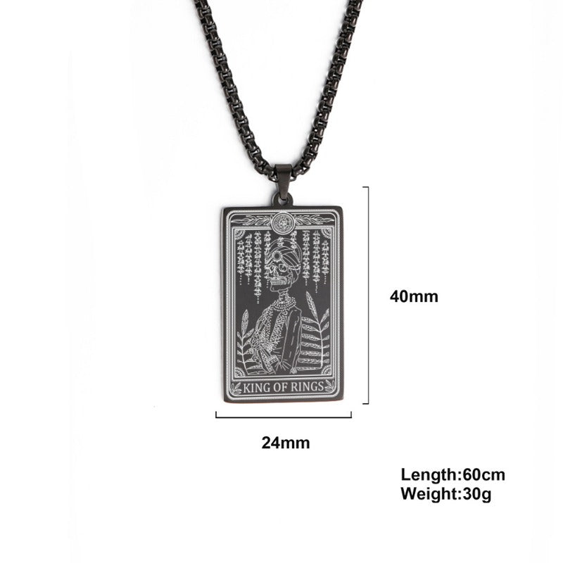 Wholesale Titanium Steel Square Tarot Card Series Ring King Stainless Steel Necklaces