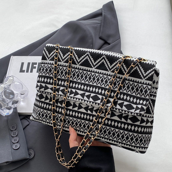 Wholesale Rhombus Ethnic Style Chain Canvas One Shoulder Large Capacity Envelope Bag