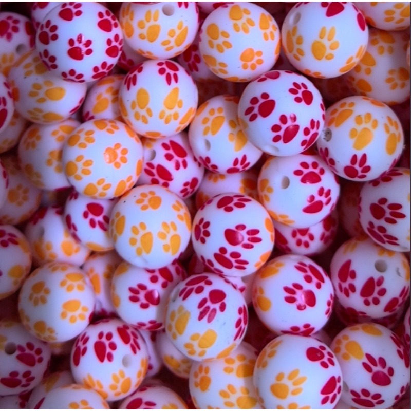 Wholesale 50pcs Color Printed Footprints Knotted with Silicone Beads