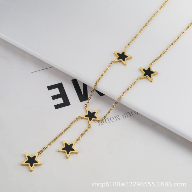 Wholesale Pentagram Shell Acrylic Stainless Steel Asymmetric Creative Bracelet Necklace Set