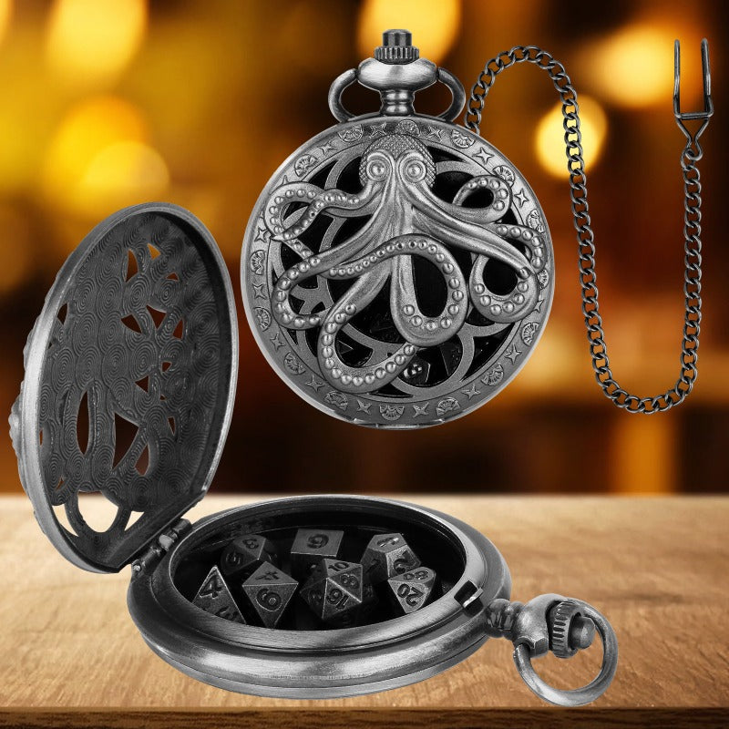 Wholesale DND Dice Bronze Hollow Octopus Thick Waist Chain Pocket Watch Case