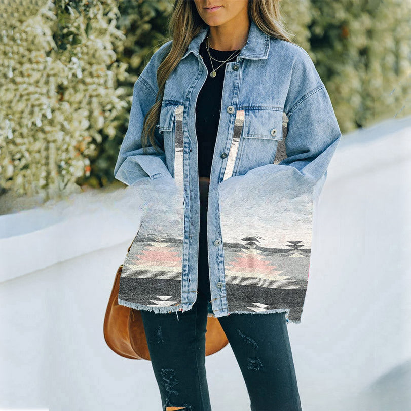 Wholesale Aztec Denim Patchwork Woolen Jackets