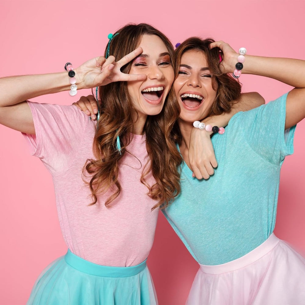 Wholesale Whaline 50Pcs 20mm Mixed Bubblegum Beads 16 Styles Pink & Black Spacer Bead Plaid Dot Wave Chunky Beads Set Jumbo Plastic Beads for Jewelry Making Boutique DIY Craft Supplies