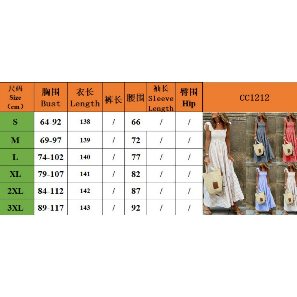 Wholesale Women's Collage Plaid Suspender Elastic Swing Dress