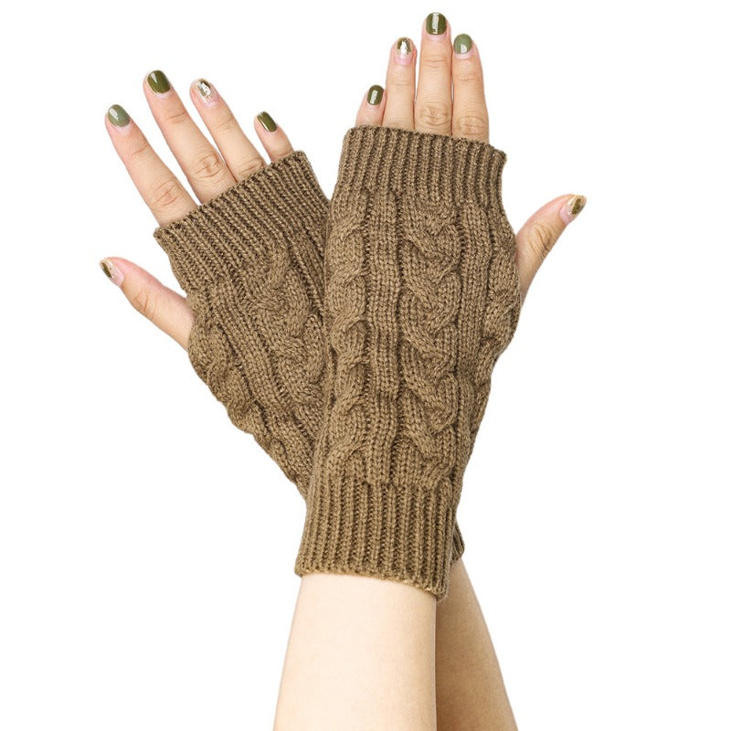 Wholesale Twisted 8-shaped Wool Half-finger Short Wrist Guard Fingerless Warm Acrylic Arm Gloves
