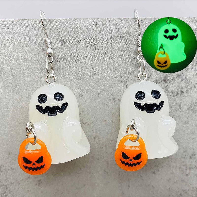 Wholesale 3D Night Light Ghost Pumpkin Corn Candy Halloween Earrings