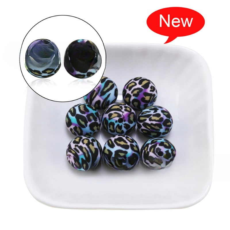 Wholesale 50PCS/PACK Leopard Print Water Transfer Silicone Beads