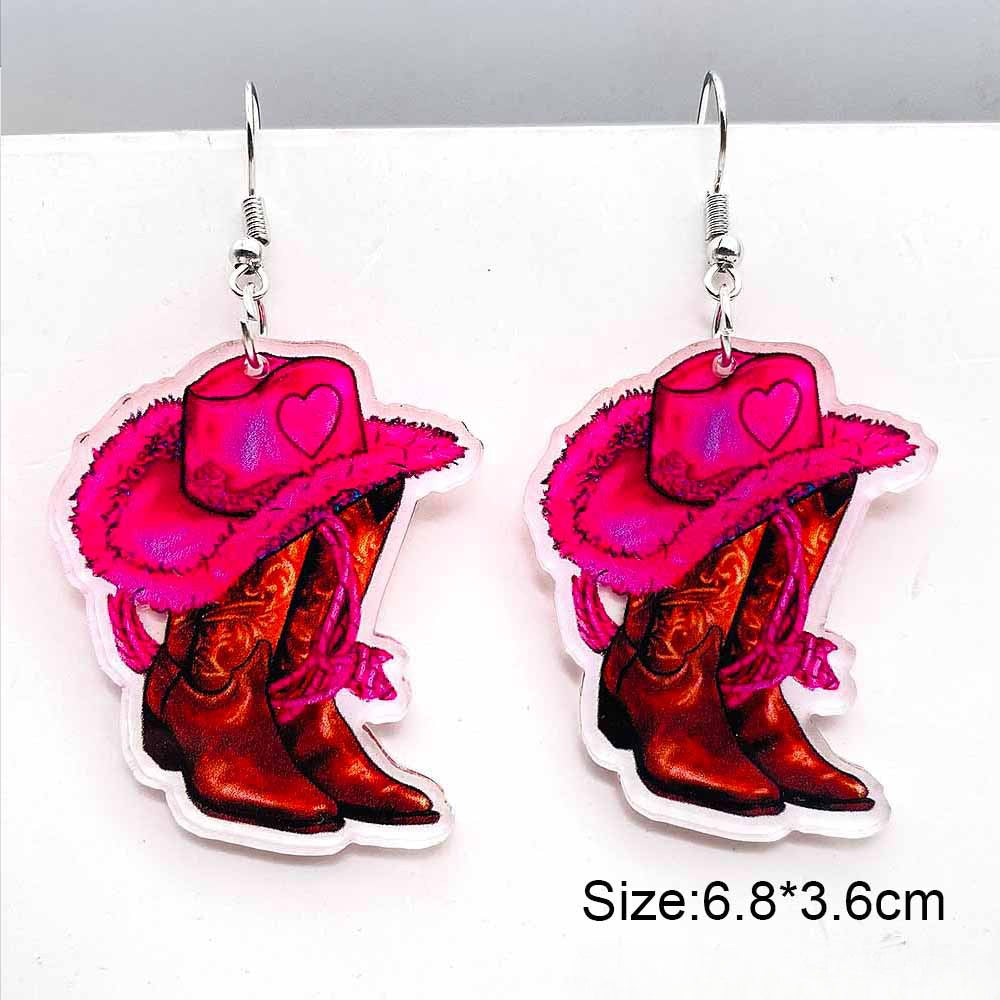 Wholesale Valentine's Day Cassette Tapes, Pink Cowboy Hats, Boots, Acrylic Earrings