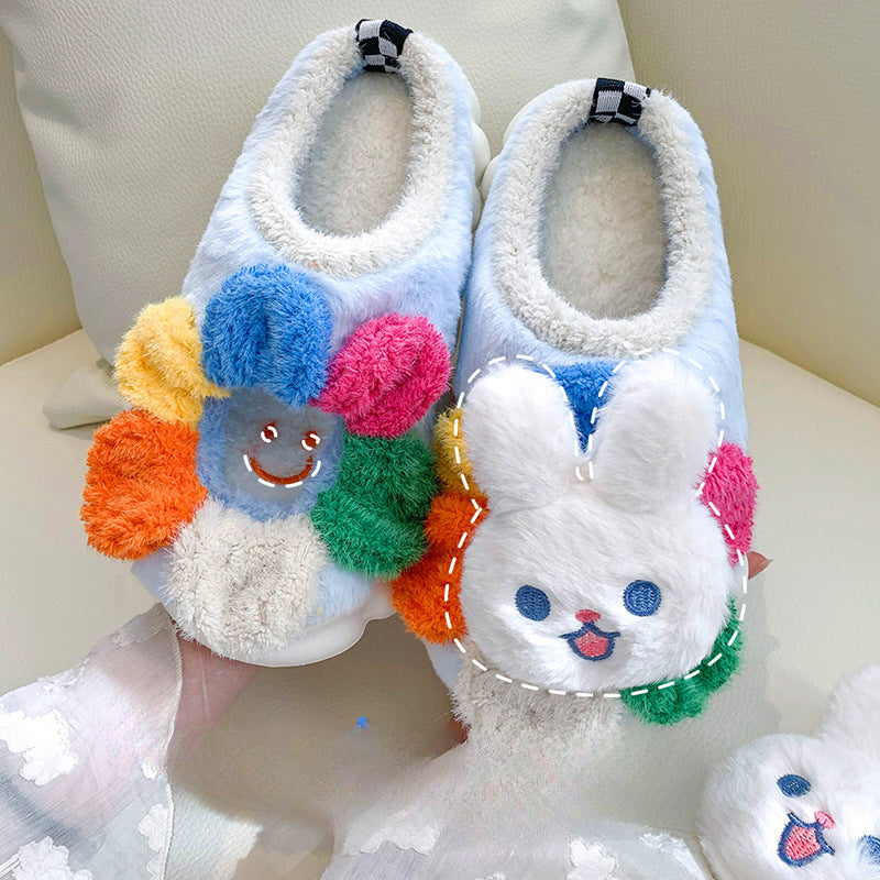 Wholesale Cute Sunflower Bunny Autumn and Winter Warm Home Non-slip Cotton Slippers