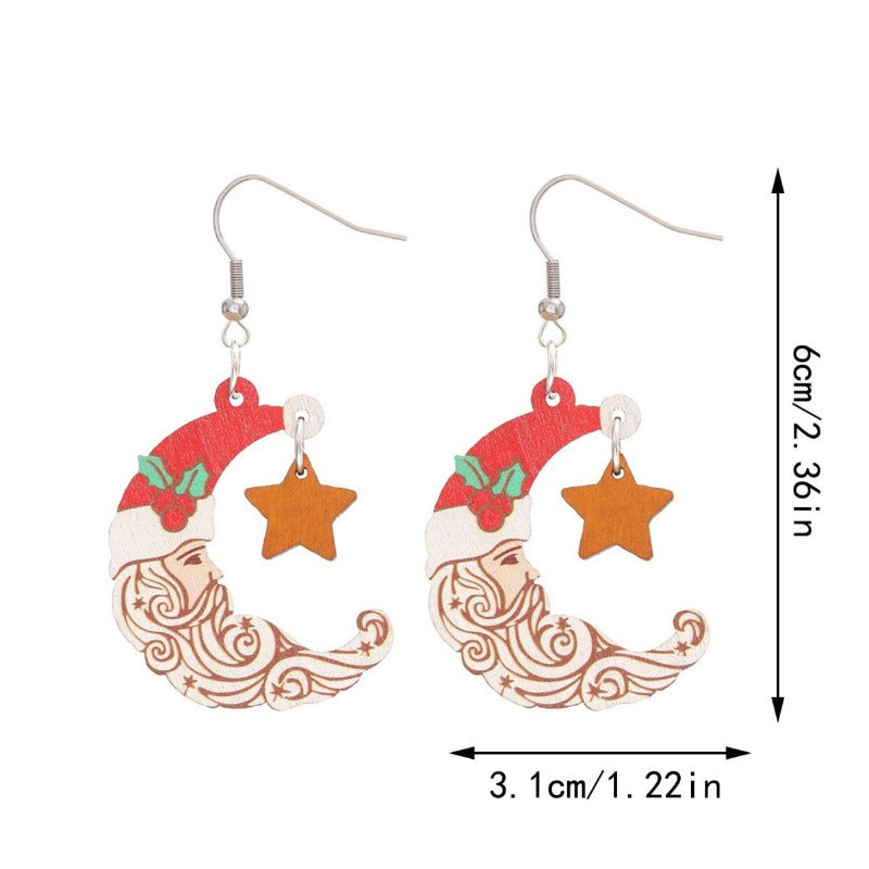 Wholesale Christmas Wooden Santa Claus Star Moon Versatile Fashion Festival Party Earrings