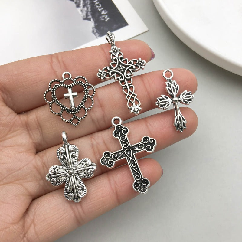 Wholesale 1 Antique Silver Alloy Cross Series Simulation Heart Cross DIY Pendant
