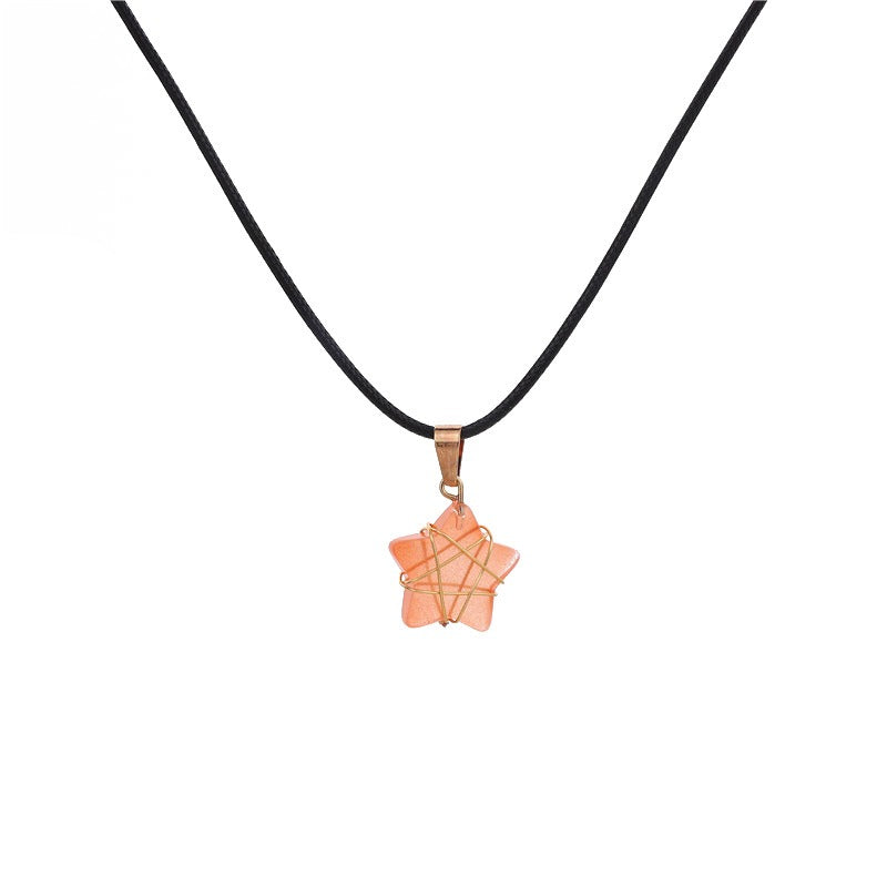 Wholesale Crystal Multi-color Gold Thread Five-pointed Star Necklace