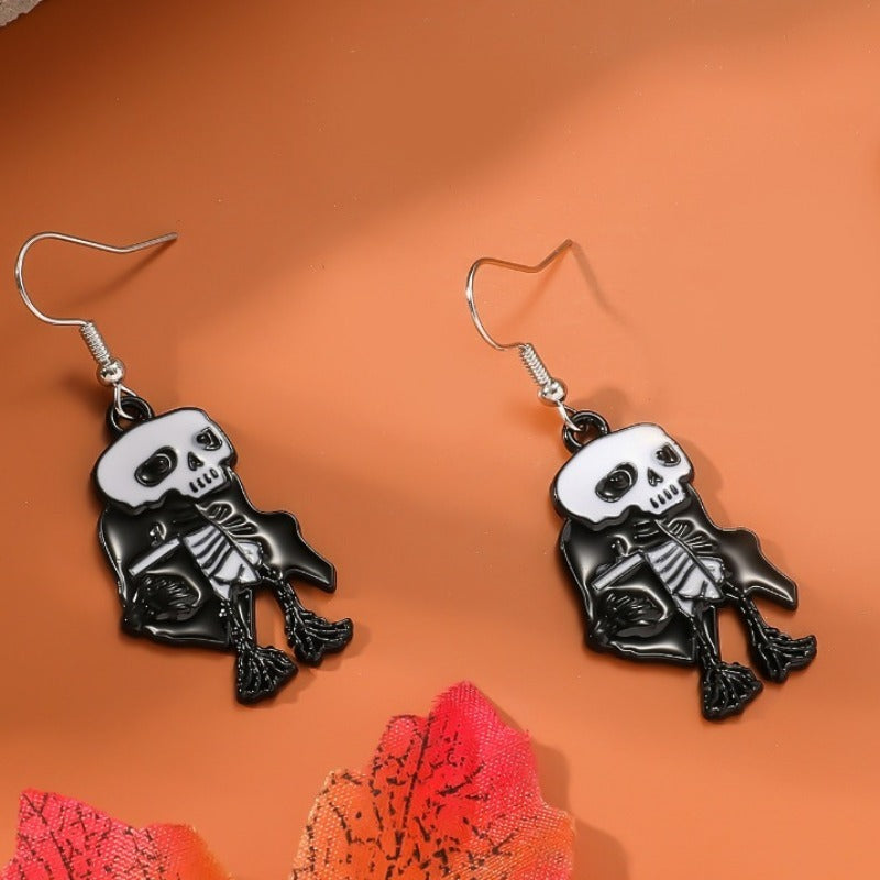 Wholesale Zinc Alloy Cartoon Creative Skull Horror Character Earrings for Halloween