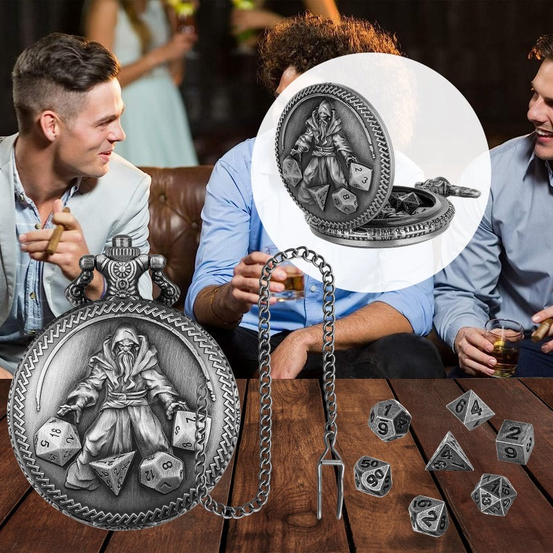 Wholesale DND Dice Vintage Flip Bronze Mage Thick Waist Chain Pocket Watch Case