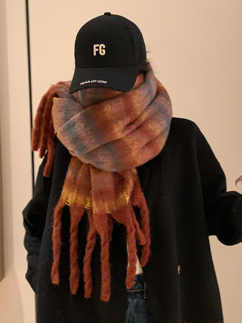 Wholesale Striped Brushed Colorful Warm Scarf for Winter