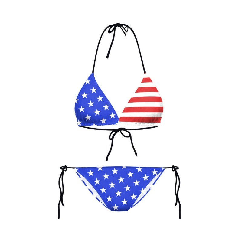 Wholesale Sexy Beach No-wire Independence Day Flag Print Two-piece Swimsuit