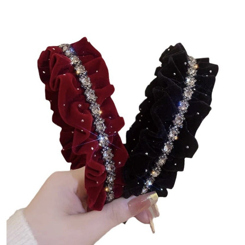 Wholesale Vintage Pleated Diamond Inlaid Fabric Headbands
