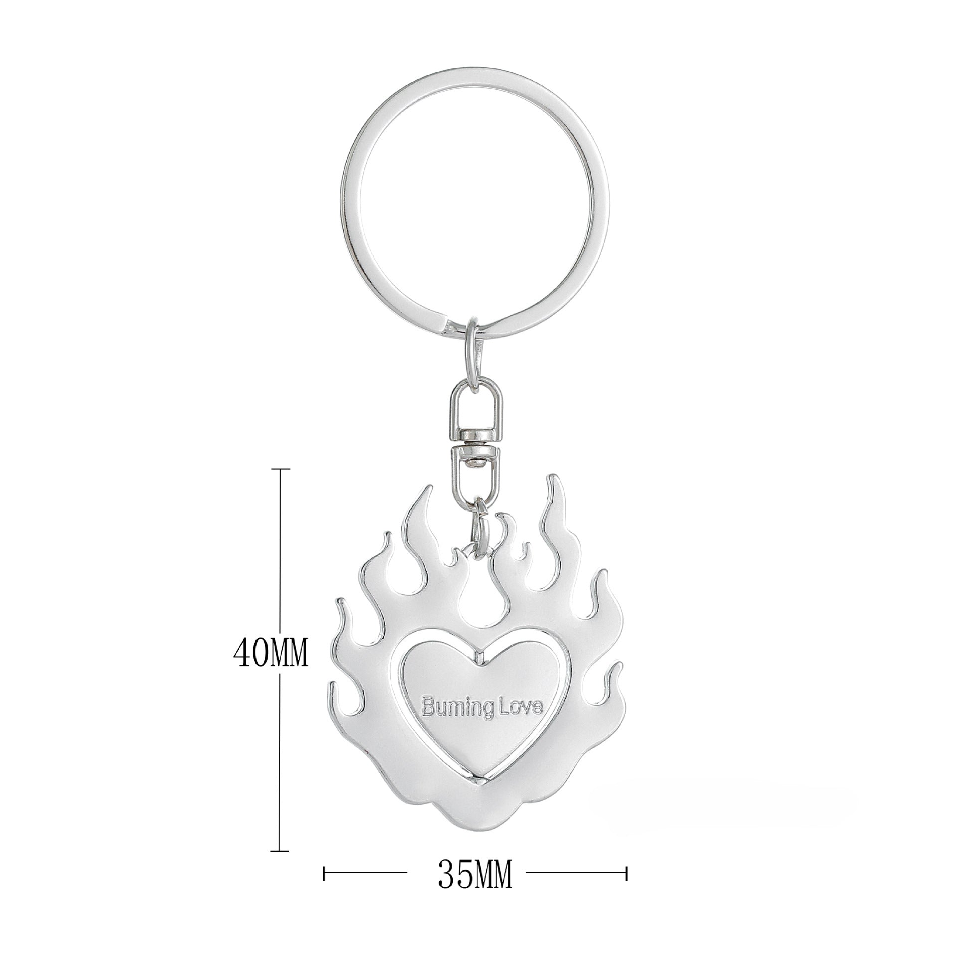 Wholesale Zinc Alloy Burning Flame Love Heart Keychain