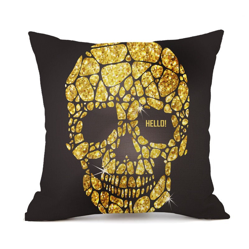 Wholesale Halloween Personalized Retro Skull Head Linen DIY Printed Throw Pillow Cover