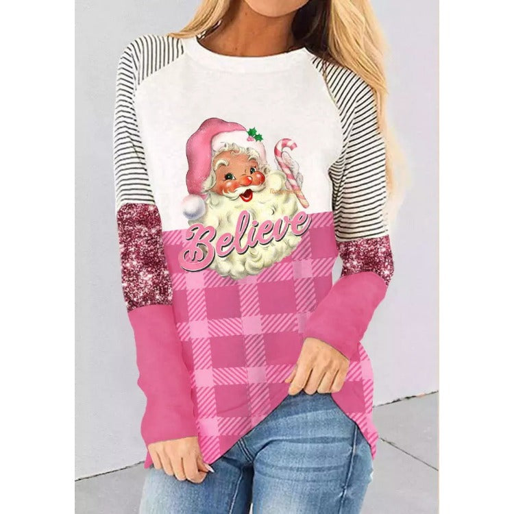 Wholesale Spandex T-shirts Korean Version Loose Casual Pullover Bottoms Christmas Tree Series