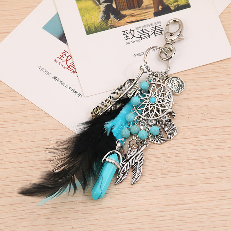 Wholesale Dream Catcher Gossip Feather Opal Tassel Bag Keychains