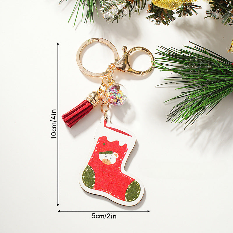 Wholesale Wooden Cartoon Santa Claus Christmas Series Keychain