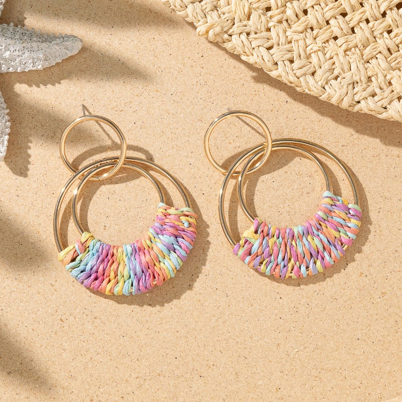 Wholesale Boho Raffia Braided Earrings