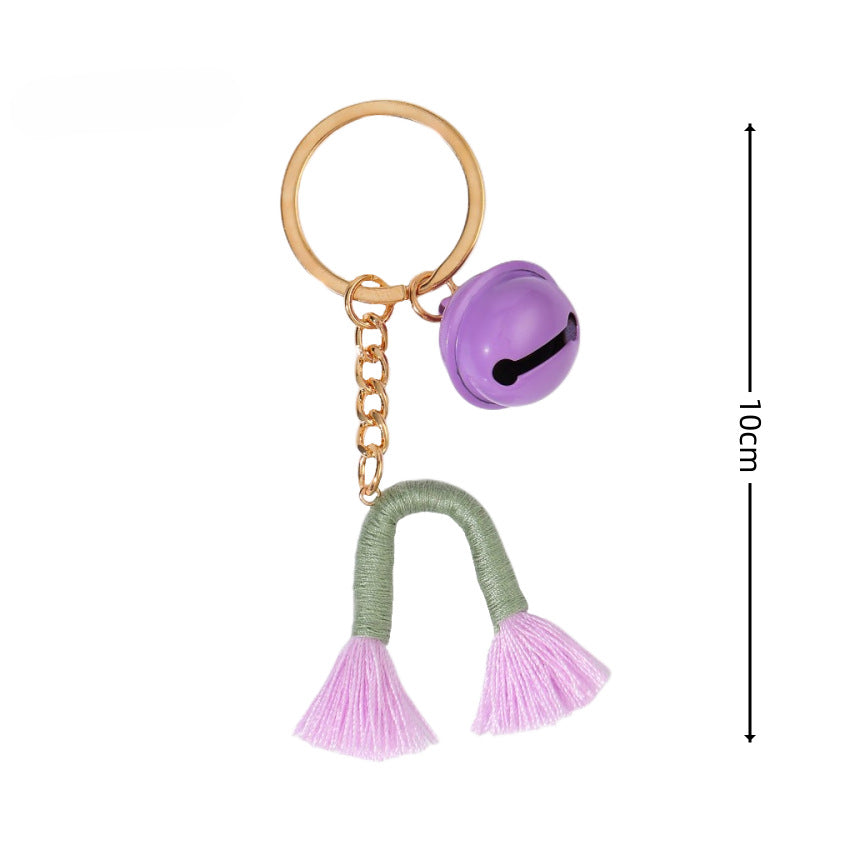 Wholesale of New Hand Woven Cotton Thread Bell Rainbow Keychain