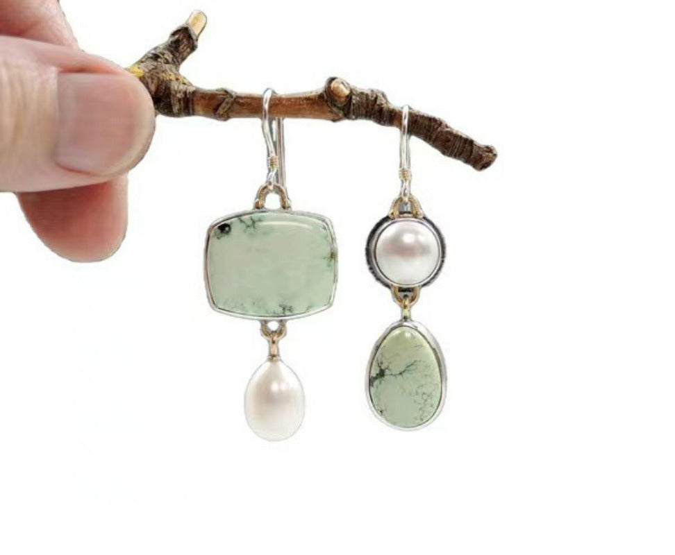 Wholesale Handmade Blue Jade Agate Freshwater Pearl Earrings