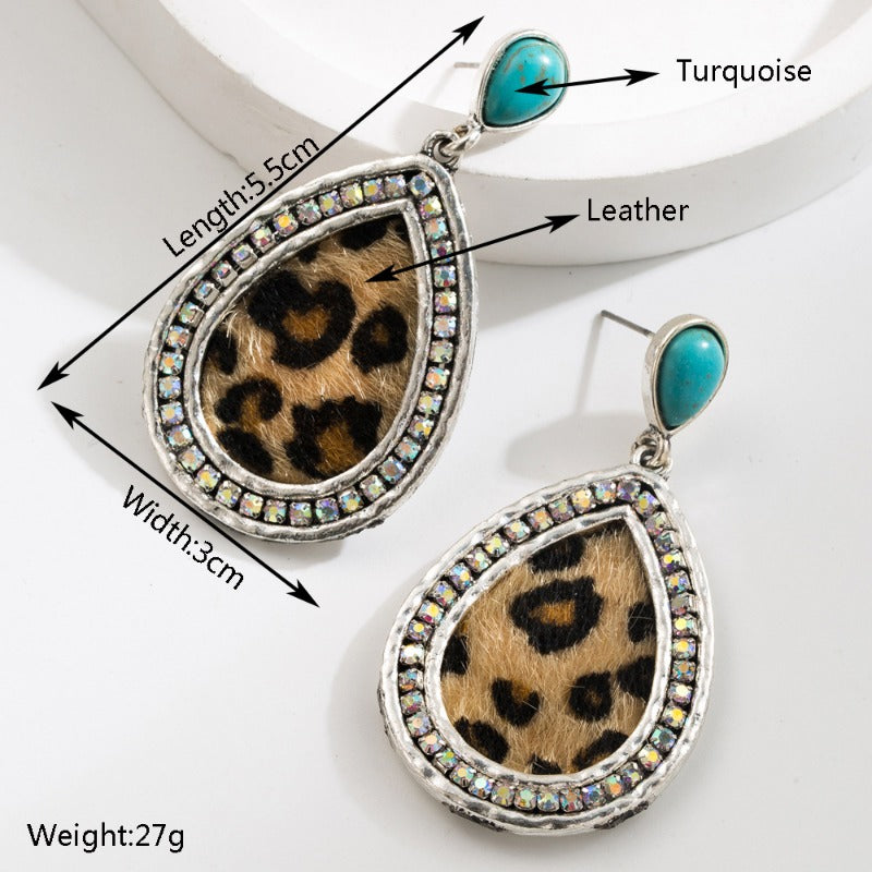 Wholesale Fashion Retro Bohemian Turquoise Leopard Ethnic Style Long Earrings