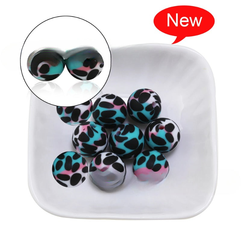 Wholesale 50PCS/PACK Leopard Print Water Transfer Silicone Beads