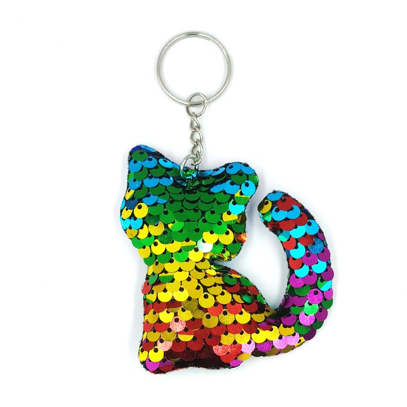 Wholesale Fish Scale PET Glitter Reflective Glossy Cat Keychains