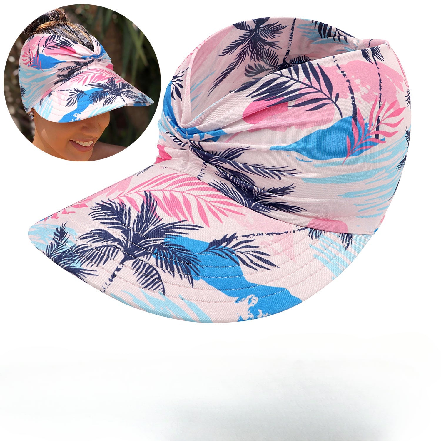 Wholesale New Summer Printed Sun Protection UV Large Brim Face Covering Outdoor Swimming Cap