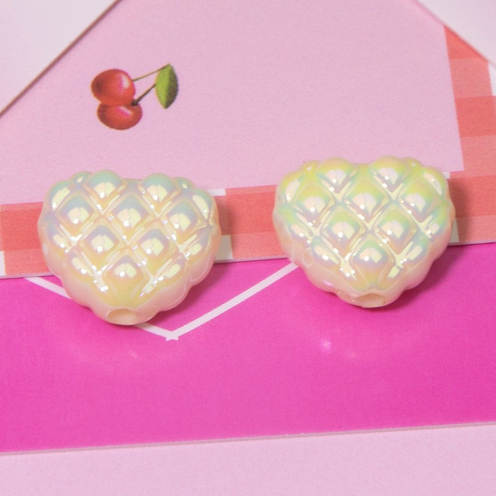 Wholesale 10pcs Cream Waffle Diamond Lattice Love Beads Plated Color Beads
