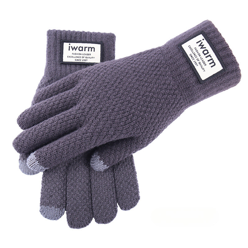 Wholesale New Double-layer Touch Screen Gloves Autumn and Winter Men's Fleece Knitted Gloves