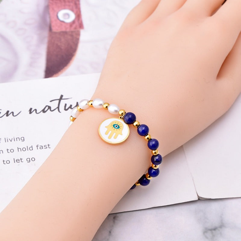 Wholesale Pearl Necklace Set Titanium Steel Clavicle Chain Bracelet Earrings Three Piece Set