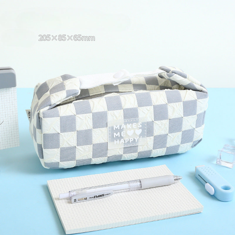 Wholesale Checkerboard Large Capacity Canvas Pencil Bag