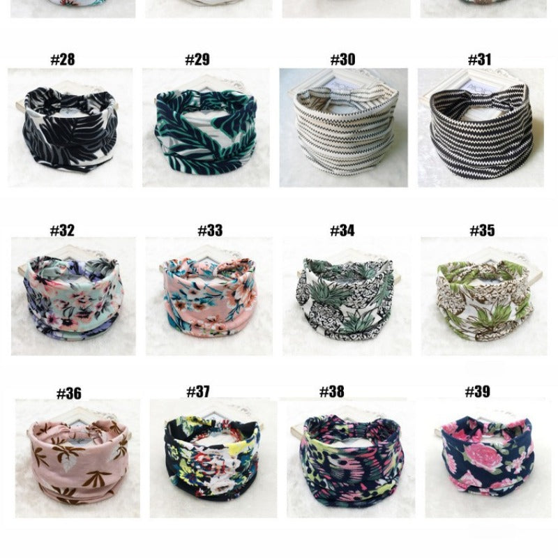Wholesale Autumn and Winter Printed Hairband with Wide Ribbon Cotton Sports Yoga Hair Accessories