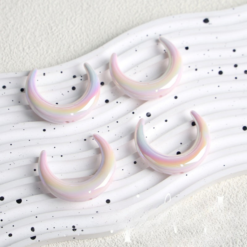 Wholesale 10pcs Cream Color Big Moon Acrylic DIY Beaded Jewelry Accessories