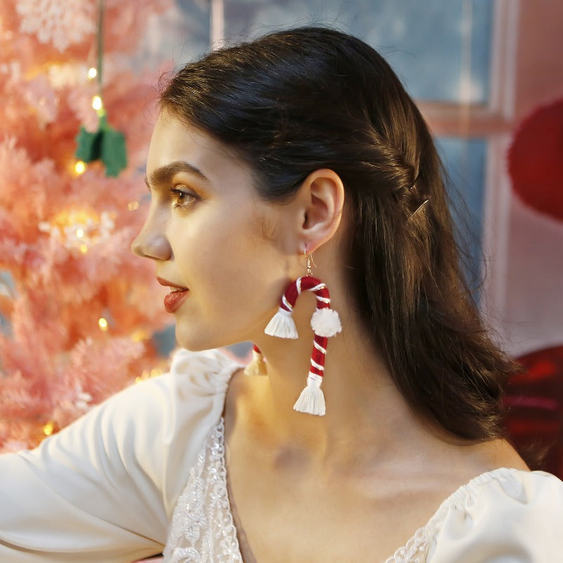 Wholesale Hand Woven Cane Tassel Christmas Earrings