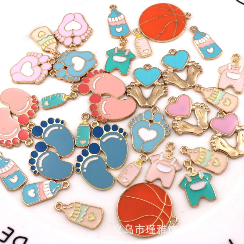 Wholesale 10pcs Baby Clothes Bottle Feet Basketball Diy Alloy Oil Drop Pendant