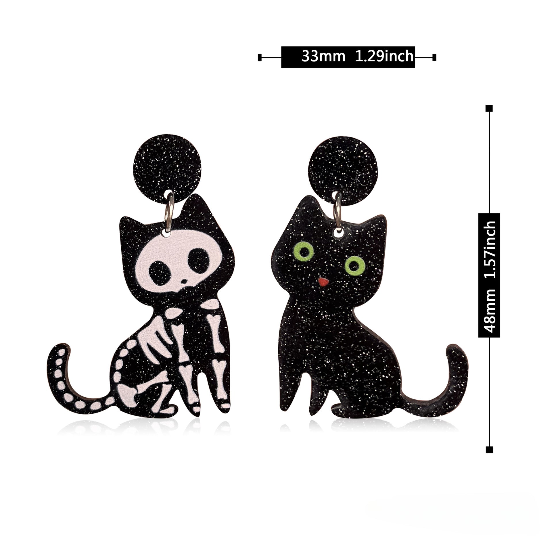 Wholesale Halloween Animal Bones Bone Green Eyes Cartoon Black Cat Acrylic Earrings