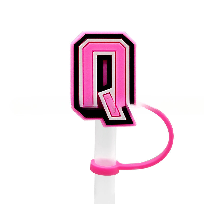 Wholesale 10MM Pink English Letter DIY Decoration Accessories Straw Sleeve Silicone Dust Plug