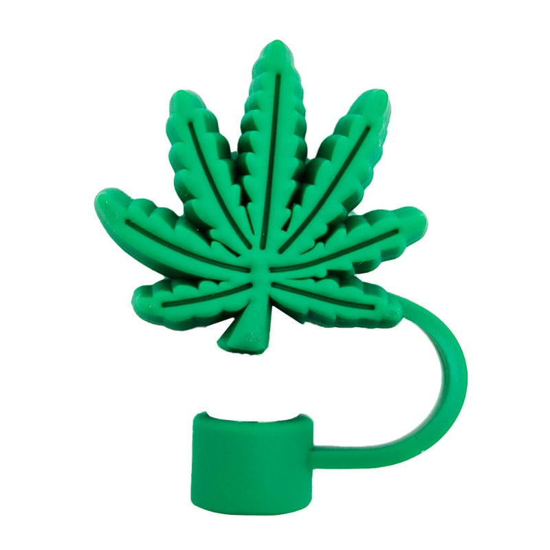 Wholesale 10mm 4PCS/SET  Green Leaf Series PVC Dustproof Straw Cover