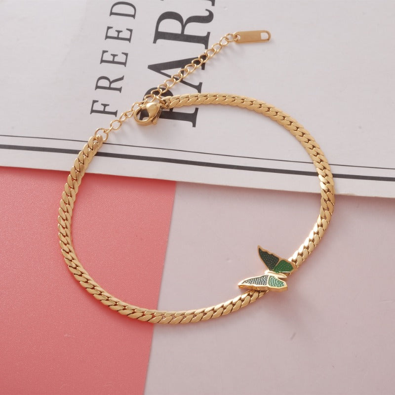 Wholesale Titanium Steel Non-fading Snake Bone Chain Butterfly Anklet