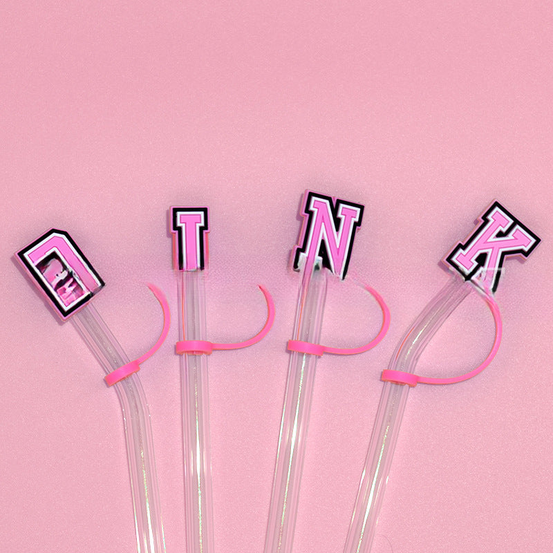 Wholesale 10MM Pink English Letter DIY Decoration Accessories Straw Sleeve Silicone Dust Plug
