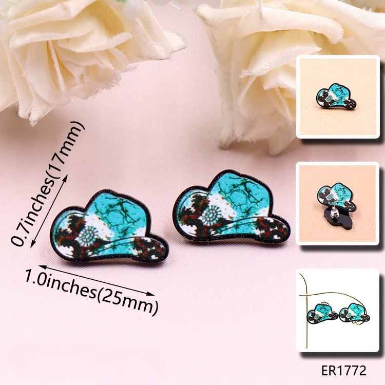 Wholesale of 10PCS/PACK Western Animal Pattern Denim Hat Acrylic Earrings