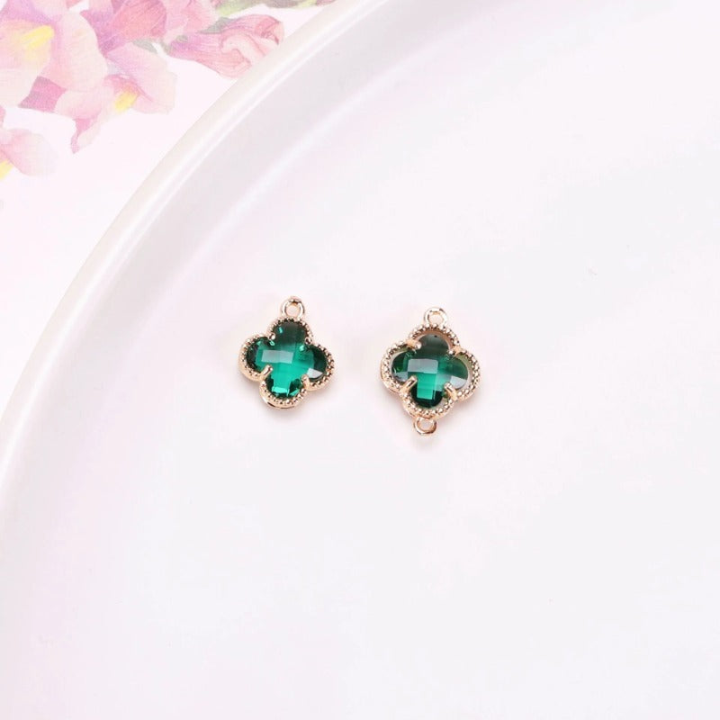 Wholesale 50pcs Crystal Double Hole Four Leaf Clover Pendant